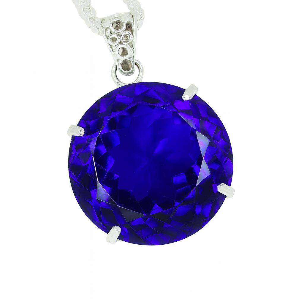 113 Ct CERTIFIED Blue Topaz 925 Sterling Silver Round Cut A Grade Pendant AI-83-NS