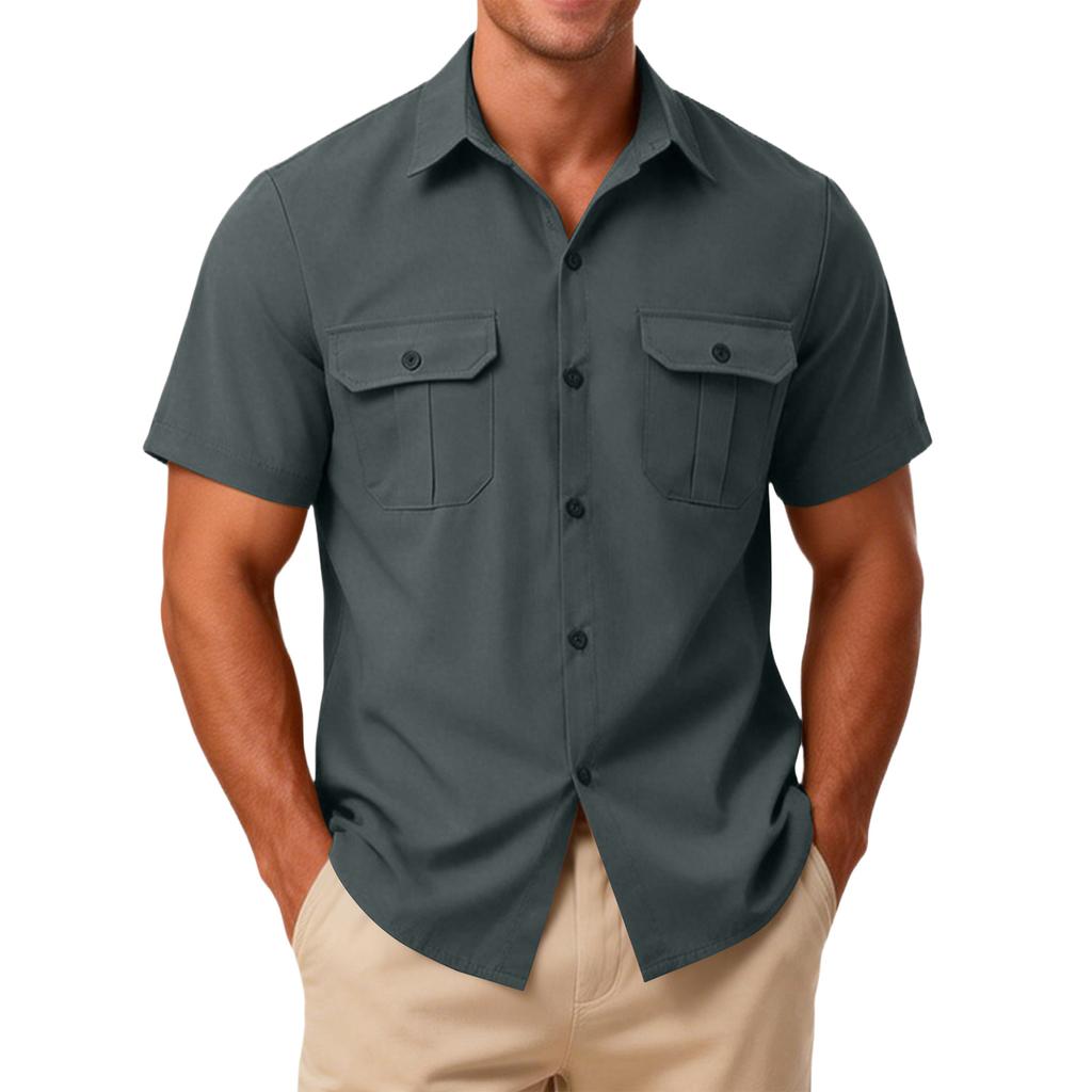 Camisa de Trabajo Casual para Hombre de Manga Corta con Cuello para Exteriores