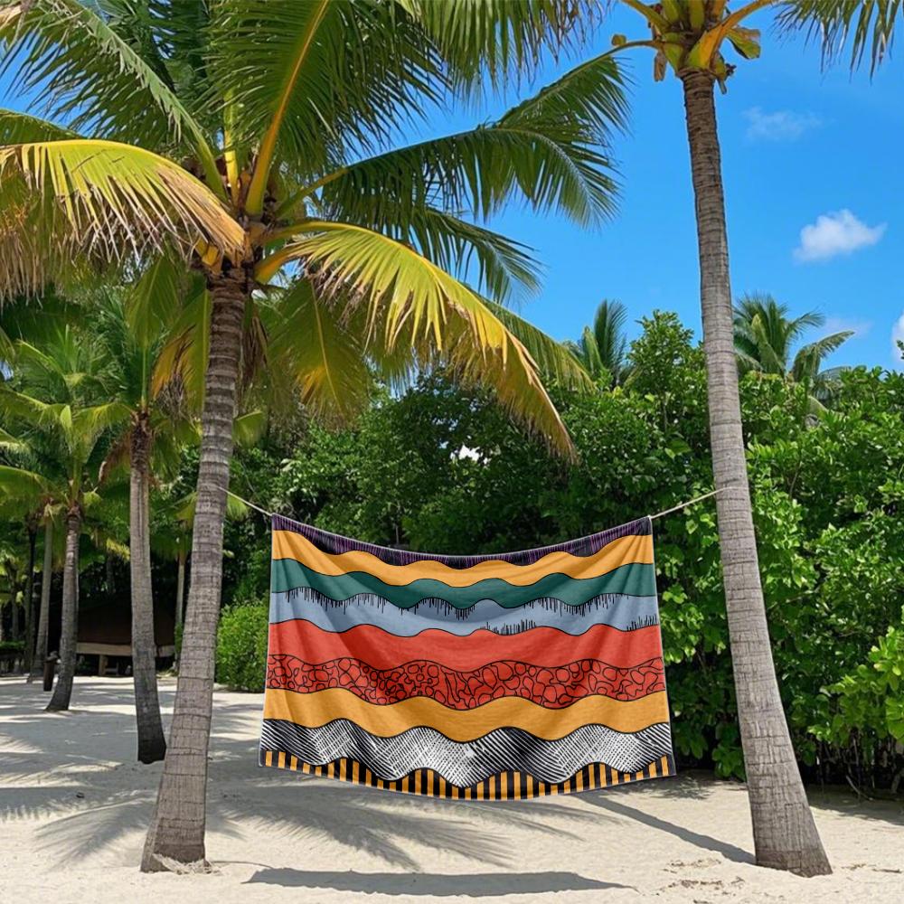 Colorful Wavy Stripes Quick Drying Bath Towel Microfiber beach towel - light weight swimming camping  yoga beach out