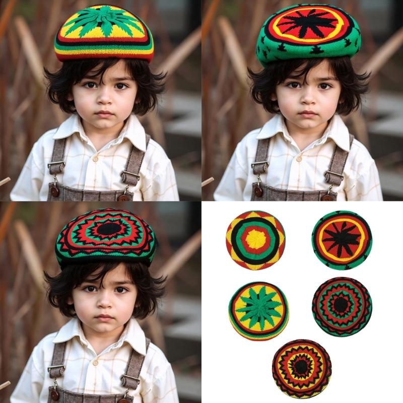 Traditional Jamaican Beret Hat Rainbow Color Knitted Pullover Reggae Hat For Women Men Everyday Wear Comfortable