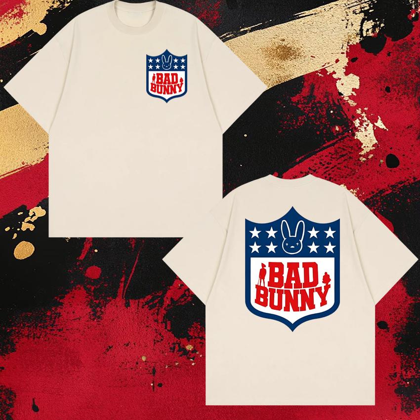 Rapper Bad Bunny Football Double Sided Printed Short Sleeve Tshirts Unisex 100 Cotton T Shirt Unisex WOMEN Oversized Hip Hop Tops
