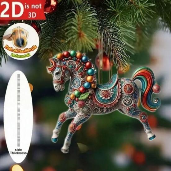 Funny Horse Acrylic Car Rearview Ornament 2D Flat Cartoon Prank Horse Automotive Interior Hanging Accessory for Tree Door Window Decor