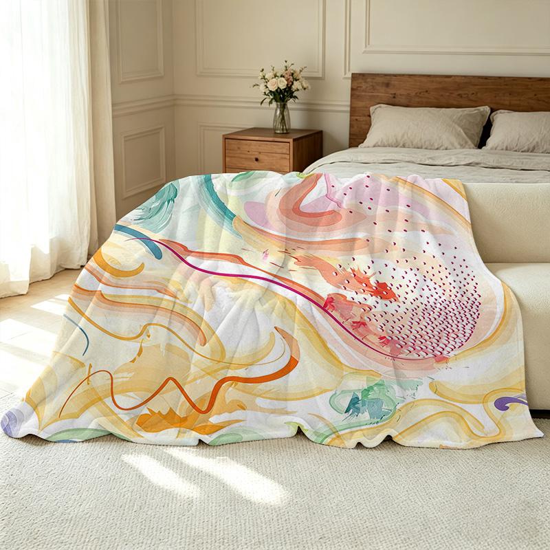 Soft Flannel Fleece Blanket, Breathable Abstract Art Pattern, Cozy Warm Throw for Home Office, All-Season Use for Holidays.