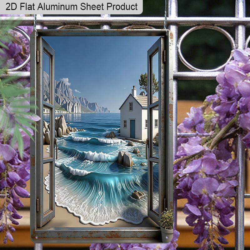 2D Flach 1 Stück Meeresblick Villa Aluminium Dekoration Plakette, Küsten Strandhaus Muster Schild, Heimdekoration, Wohnzimmer Dekoration, Schlafzimmer Dekoration, Veranda Dekoration und
