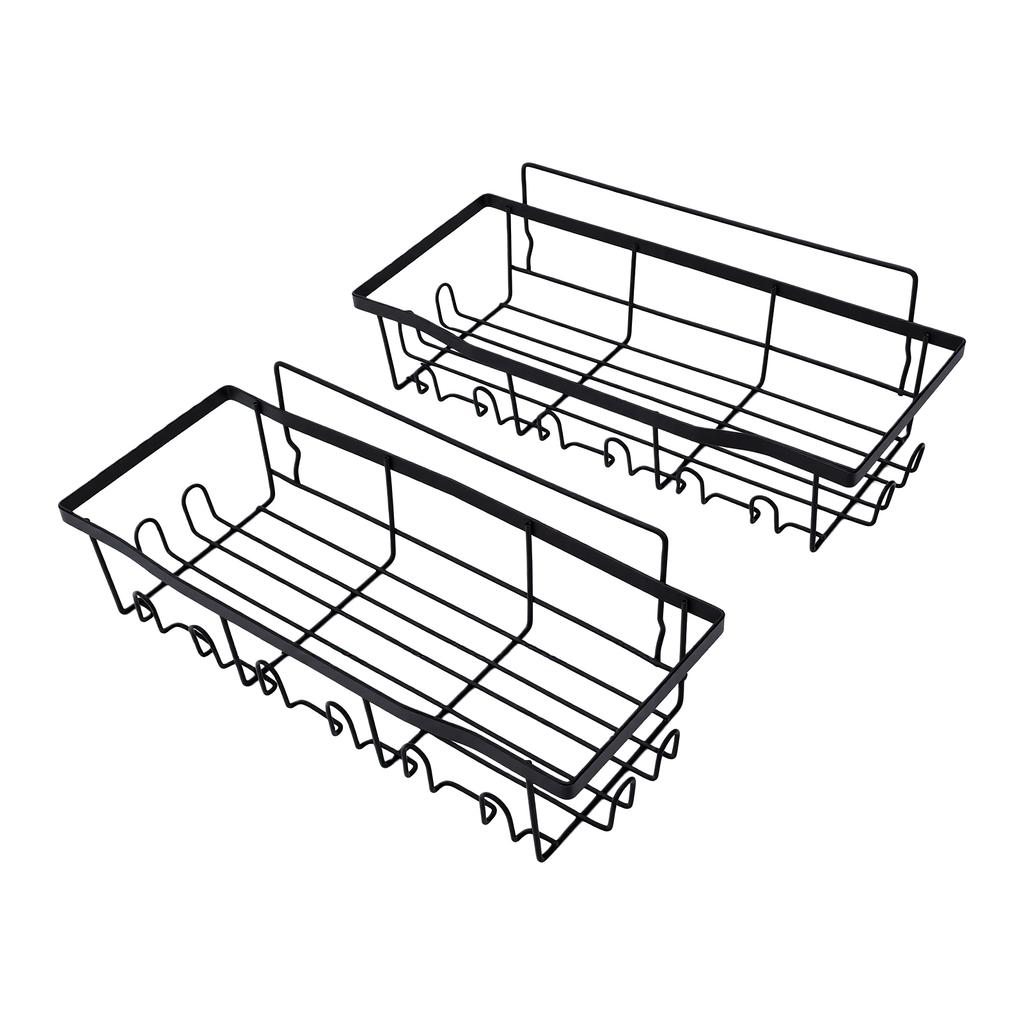 2PCS Shower Caddy Adhesive Iron Shower Storage Shelves Rack Bathroom Organizer with Hooks for Home Kitchen Black
