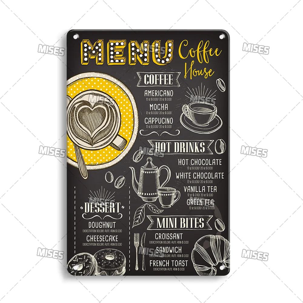 MISES Kaffemeny Väggskylt i metall Plåt Café Metallplakett Vintage Metallskylt Hem Café Studio Metallaffisch Industriell Dekorskylt