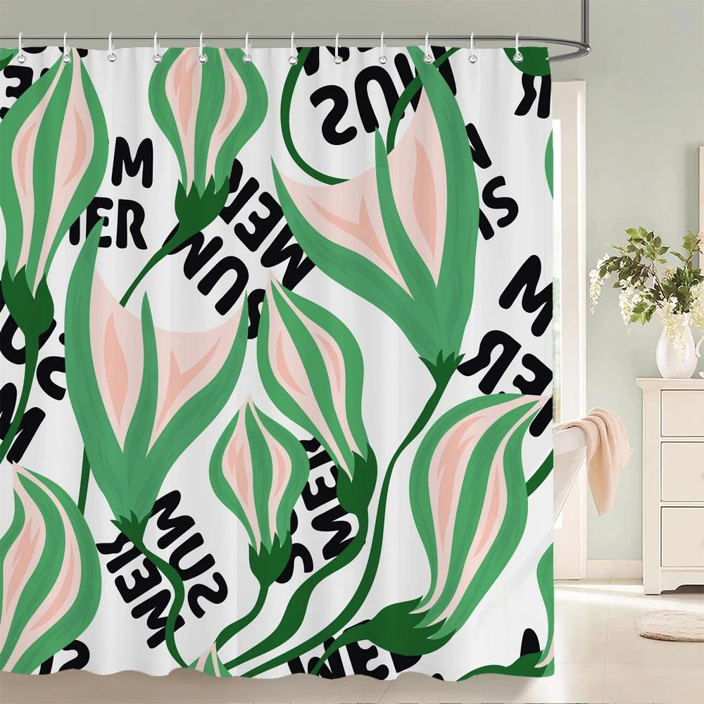 

1 Pcs Flower Leaves Printing Polyester Shower Curtain Waterproof Fabric, European Elegant Pattern Bathroom Partition Curtain W60H190(CM)-1 Pcs
