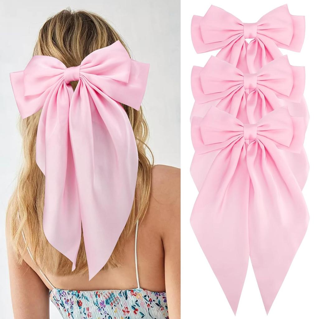 3Pcs Women Elegant Bow Ribbon Hair Clips Solid Color Satin Bowknot Clips Girls Korean Hairpins Party Headdress Hair Accessories