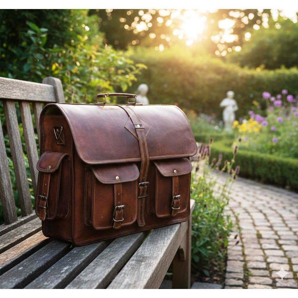 Large Men's Vintage Goat Leather Briefcase Shoulder Satchel Messenger Laptop Bag