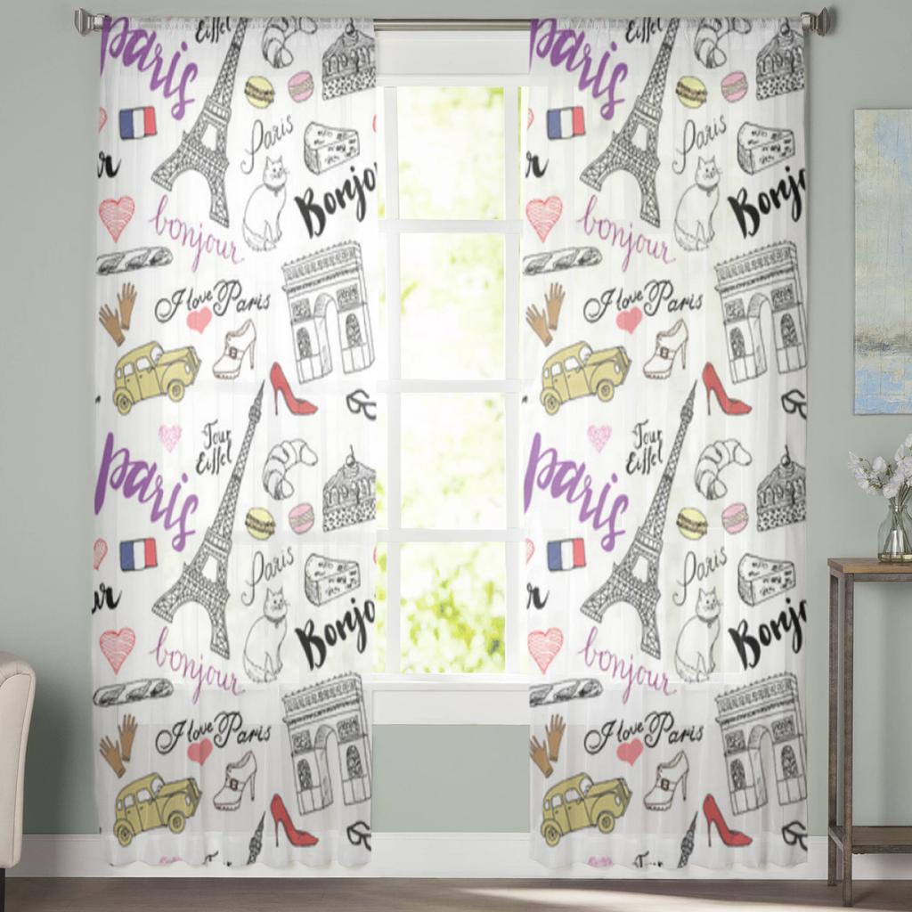 Tower Building Sheer Curtains For Living Room Bedroom Tulle Curtains Kitchen Window Treatments Panel Drapes