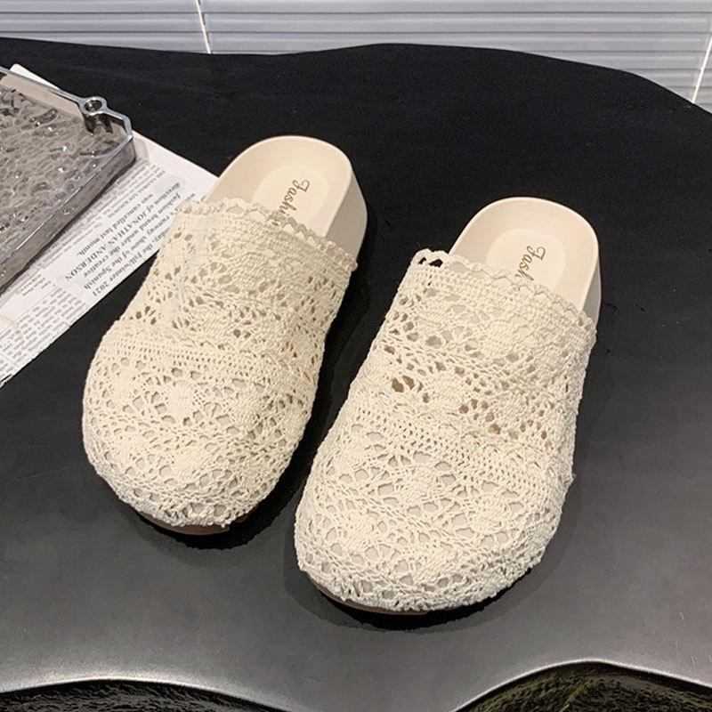 

Ленивые туфли на одной педали, ретро, на толстой подошве, увеличивающие рост, сетчатые, дышащие, прохладные шлепанцы, женские летние новые модели 38 бежевый