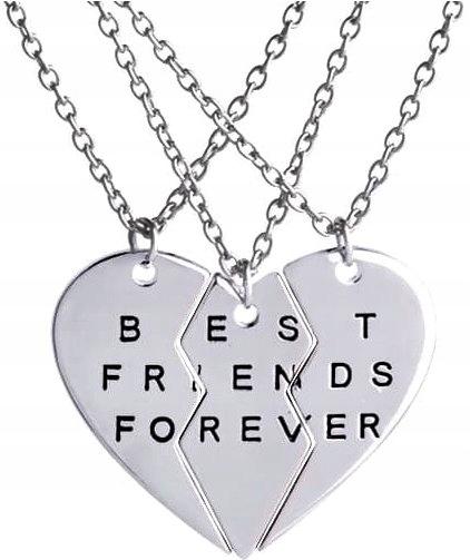 Naszyjnik Przyjaźni Serce Best Friends Damski 3W1 Zestaw Srebrny Forever