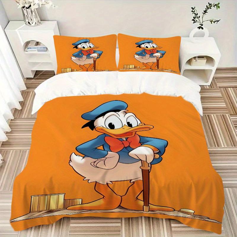 3-teiliges bedrucktes Steppdecken-Set mit Donald Duck Design in Orange, weiche und bequeme Steppdeckenhülle für Schlafzimmer, Gästezimmer W080