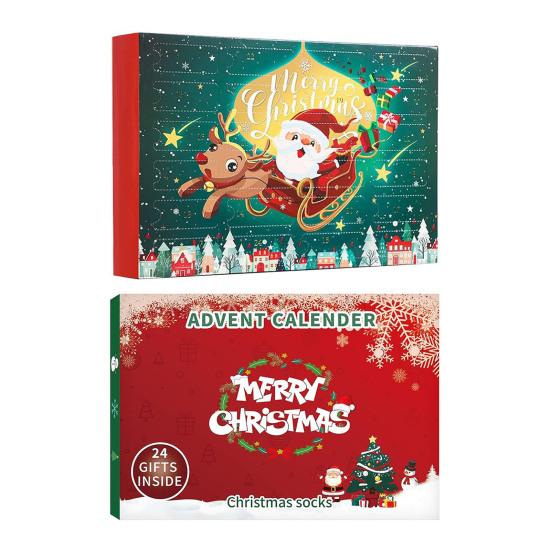 Christmas Sock Advent Calendar for Kids 24-Day Countdown Holiday Decoration Cotton Stocking Stuffers for Children's Rooms Parties