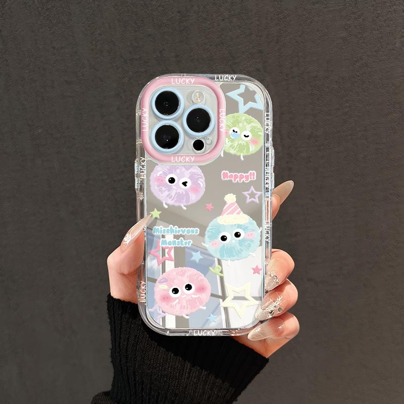 Colored Coal Balls Suitable for Apple 16promax Mobile Phone Case Iphone15plus Mirror 14 13 Anti Fall 17 Women