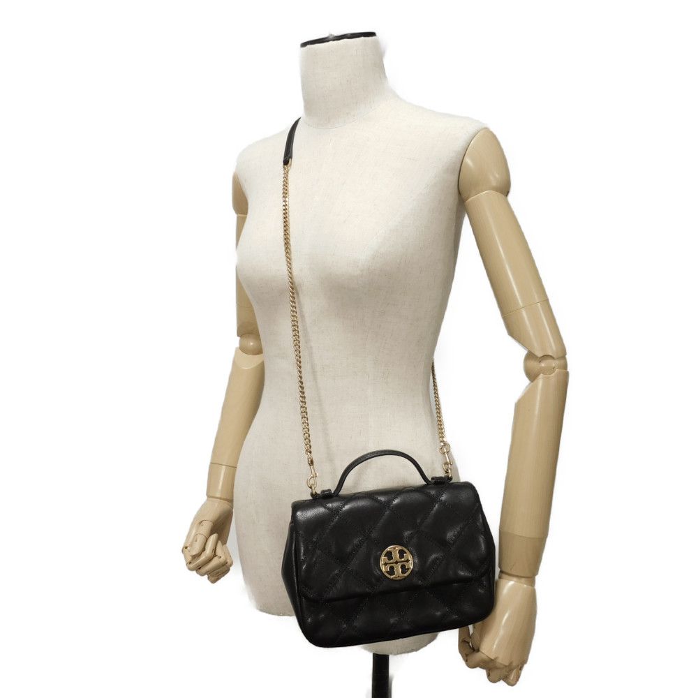 Used Willa Mini Top Handle Bag (10833) 153399 7922 Goat Quilted 2-Way Chain Double T Logo Black Women's from Japan