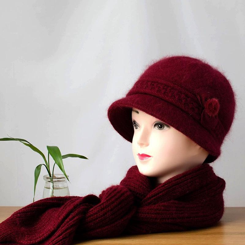 Elegantní vlněná čepice a šála pro zralé ženy - Plus sametově hřejivé, pletenina z veverčí vlny, všestranný design pro podzim/zimu