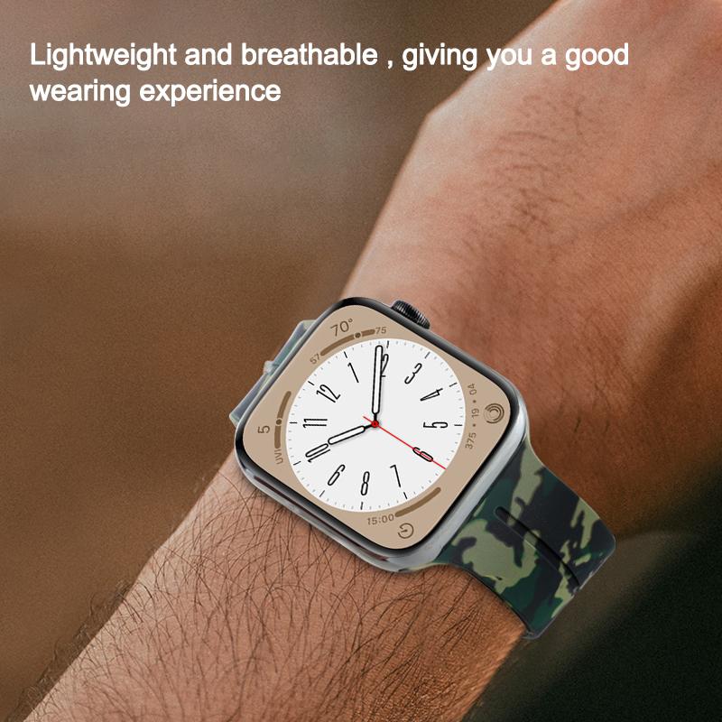 

For Apple Watch Series 10 46mm/Ultra 2 Ultra 49mm/Series 9 8 7 45mm/6 5 4 SE (2023) SE (2022) SE 44mm/3 2 1 42mm Camouflage Magnetic Buckle Strap Army Green