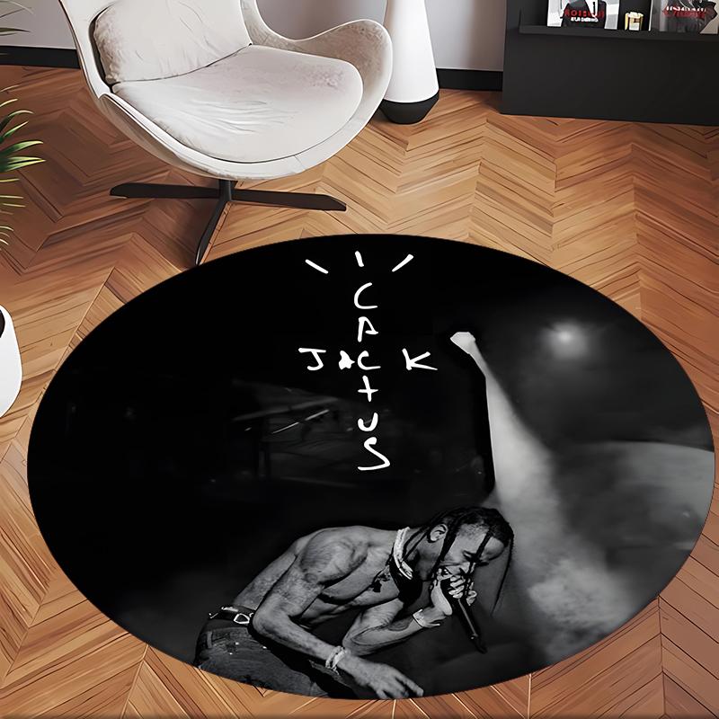 Travis Scott (5) Tappeto Rotondo per Ufficio Tappeto Decorativo per Pavimento per Ufficio Camera da Letto Soggiorno e Spazio Domestico