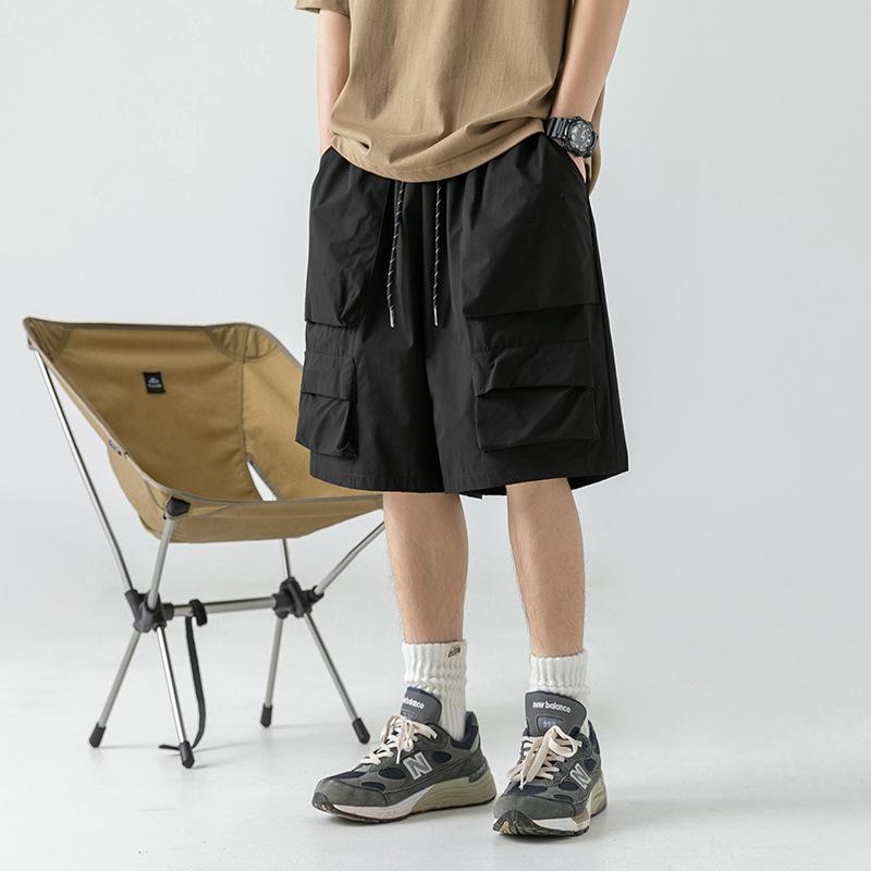 Japanese Style Men's Summer Thin Multi-Pocket Workwear Shorts Loose Casual Outdoor Drawstring Knee-Length Short Pants
