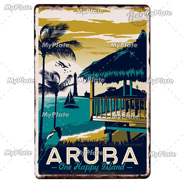 [MyPlate] SUMMER Vintage Metal Sign Tin Sign Wall Decor For Bar Beach Plaque Pub Club Poster Wall Decor Hawaii/California/Miami