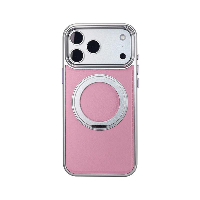 Compatible with Apple 18 Pro Max Genuine Leather Phone Case, Rotating Magnetic Stand, iPhone 17 Full Coverage Shockproof Protective Case