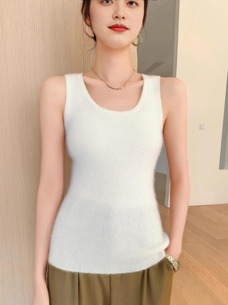 Women's Cashmere Sleeveless U-Neck Sweater Vest - Versatile Solid Color Camisole for Autumn/Winter