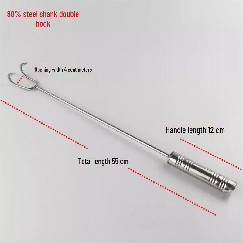 Qianxing 201 SS Wooden Handle Double Meat Hooks, 4-Pack