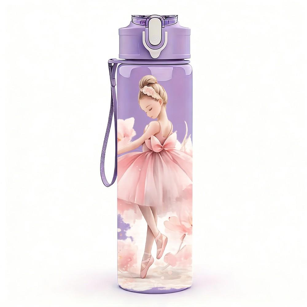 1PC Little Ballerina Girl Soft Art Print 750ml Color Plastic Sports Water Bottle Leakproof Flip Straw Lid Suitable for Sports Office Home Use