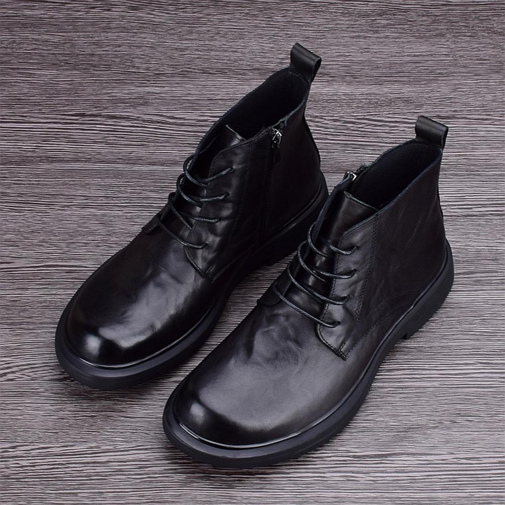 Martin boots men's winter leather boots round head high top velvet thickened waterproof tooling cotton shoes men