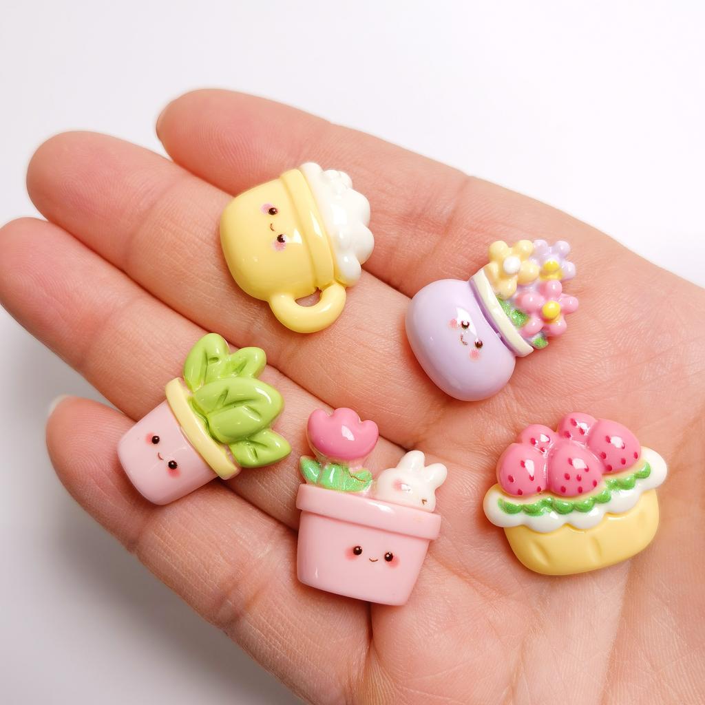 Kawaii Cartoon Potted Plant 24x20mm Cute Flower Pot Cabochons 100Pcs Assorted Cute Mini Potted Toys