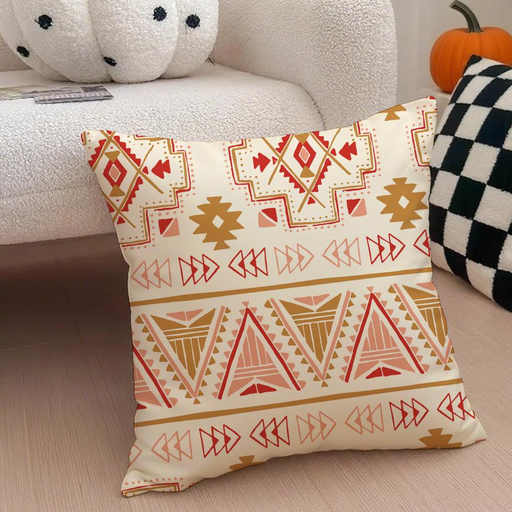Boho Textile Pattern BBohemian Ethnic Prints Cushion Cover Throw Pillow Cover Hidden Button Durable Polyester Chair Cushion