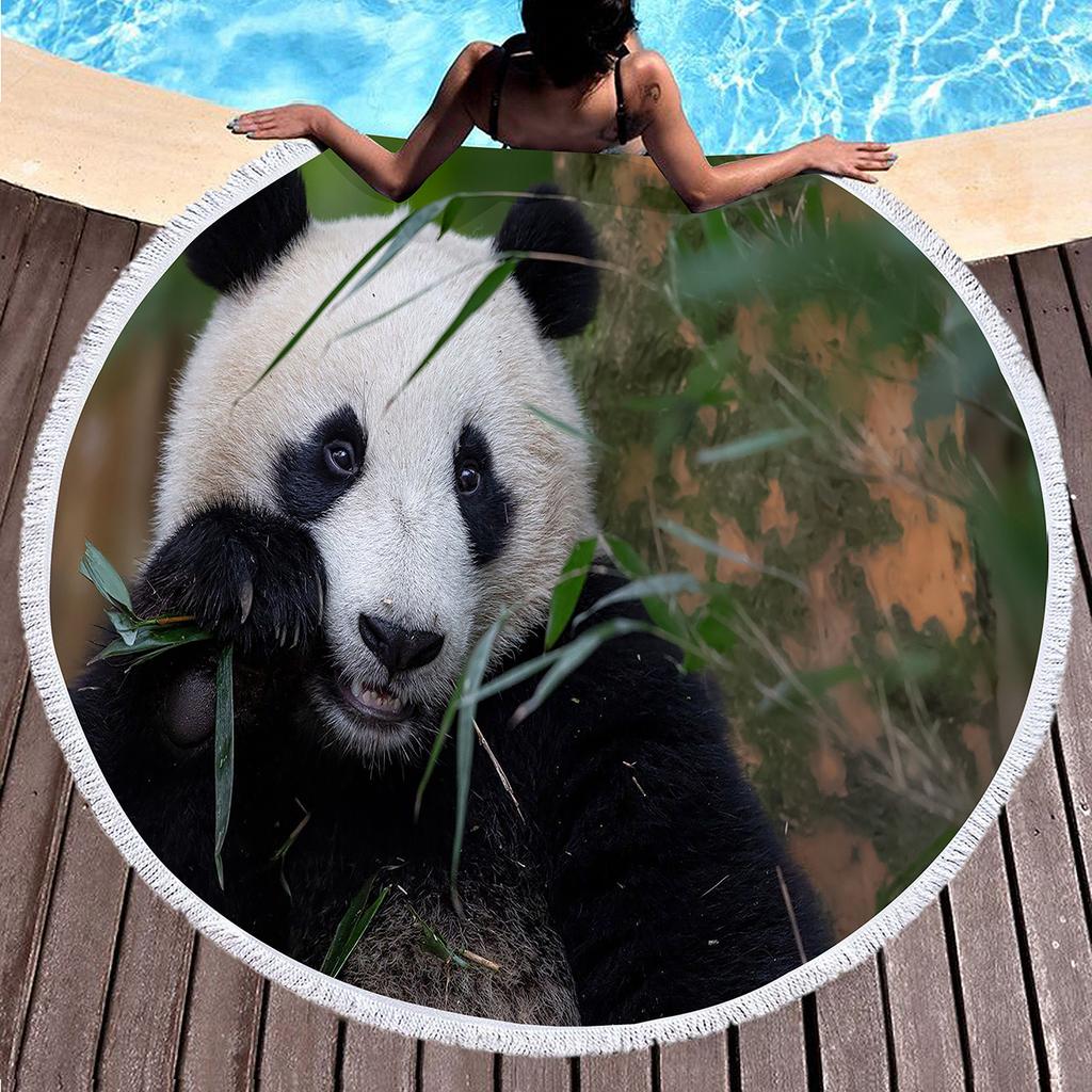 3D Panda Print Round Beach Towel Lovely Panda Beach Blanket Soft Microfiber Sand Free Absorbent Towel for Camping Outdoor Picnic