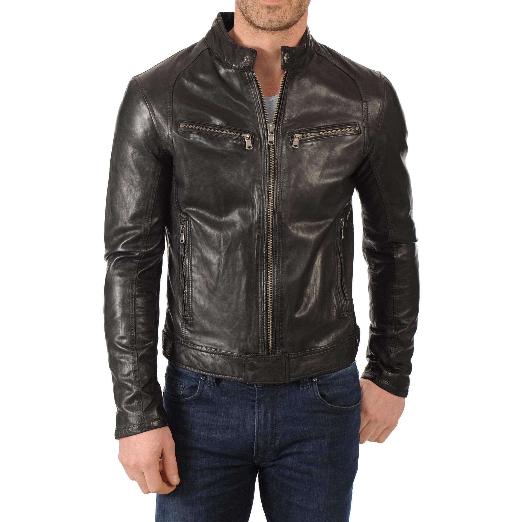 

SkinOutfit Men s Genuine Lambskin Black Leather Jacket Stylish Motorcycle Bomber Biker Outerwear MJ 141 XL чорний