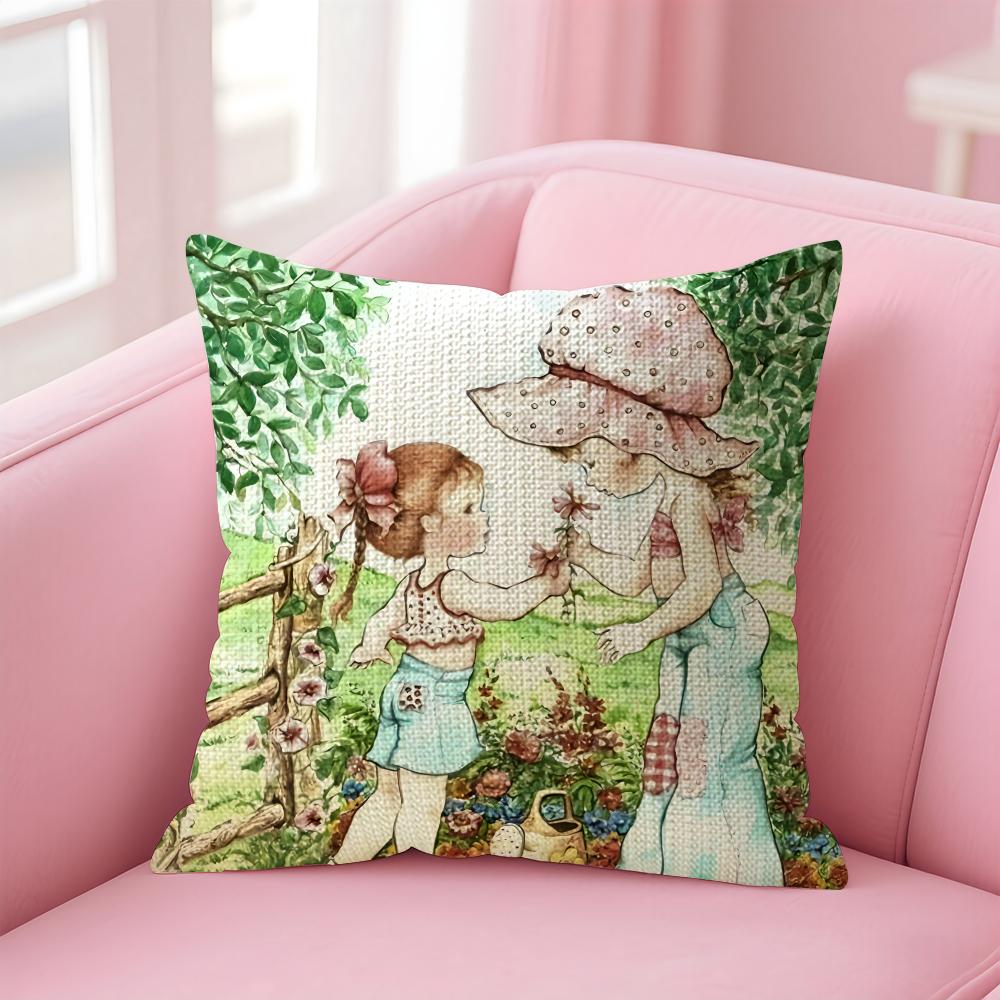Art Sarah Kay Swing Girl Cushion Cover Natural Linen Pillow Case DoubleSided Print Decorative Sofa Pillowcase Home Decor Gift