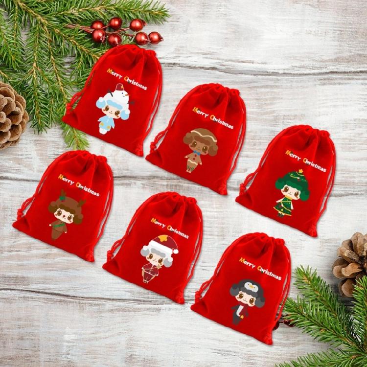 6 Count Large Holiday Gift Bags 20x30cm Plush Fabric Christmas Cookie Packaging for Candy Storage and