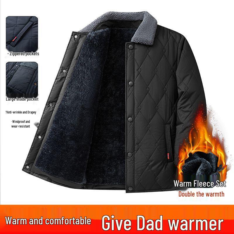Men's Thickened Velvet Cotton-Padded Winter Jacket for Middle-Aged & Elderly