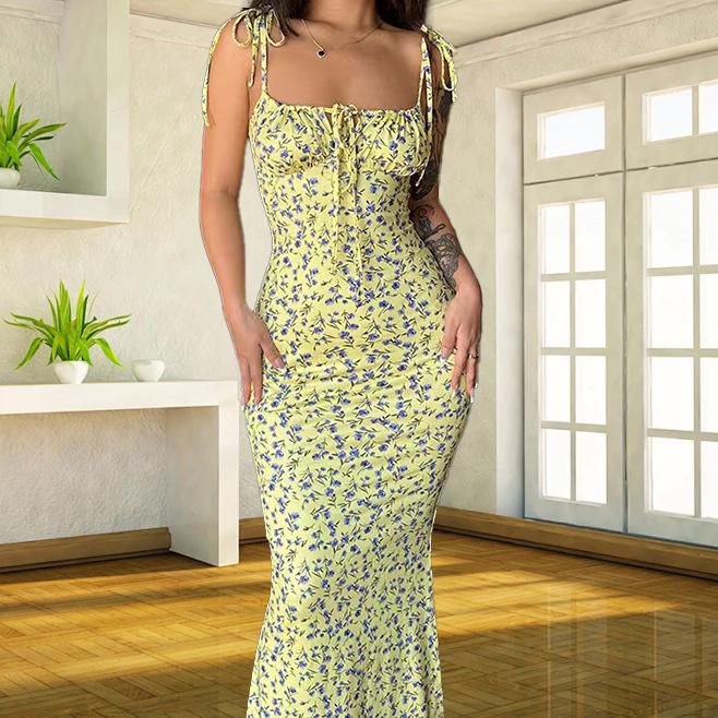 

Летнее длинное платье-слинг с цветочным принтом 2025 - Европейский и американский стиль Small