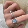 Ice blue crystal aquamarine ring female ins design Internet celebrity ring trend open ring
