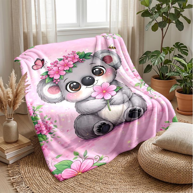 Cute Koala and Birds in Flowers blanket Personalized Name Flannel Blanket Soft Cozy Plush Throw for Sofa Bed Lightweight Home Decor
