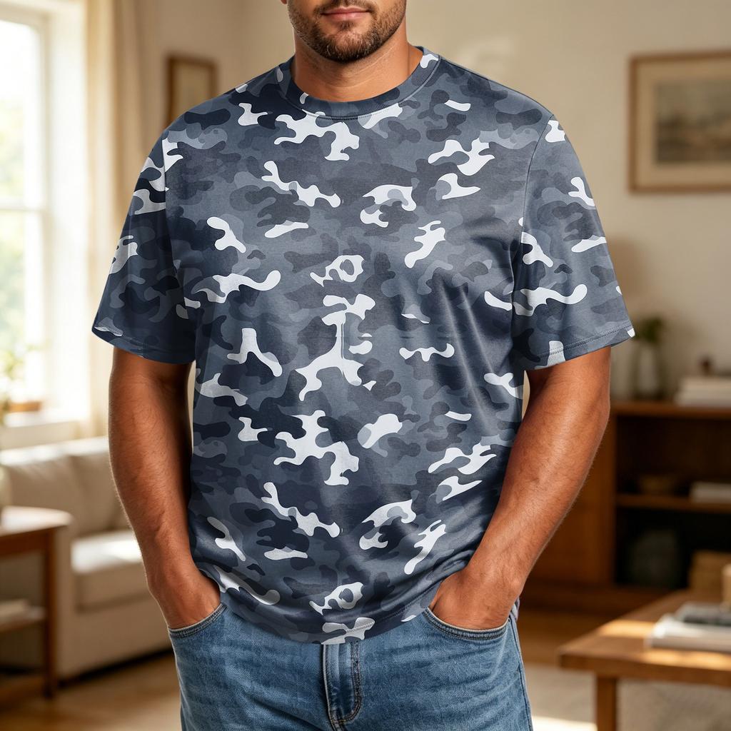 Camiseta Casual de Manga Corta para Hombre de Talla Grande, Cómoda, Transpirable, Corte Holgado, Tejido Suave, Cuello Redondo para el Uso Diario