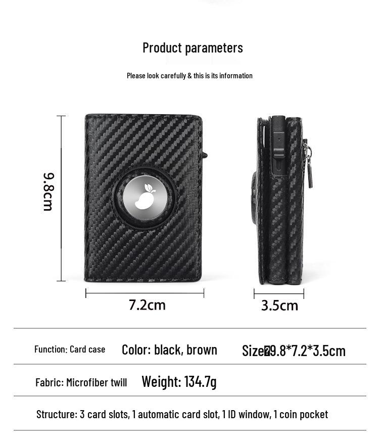 RFID-Blocking Carbon Fiber Airtag Wallet: Tri-fold Leather Anti-theft Card Holder for Men