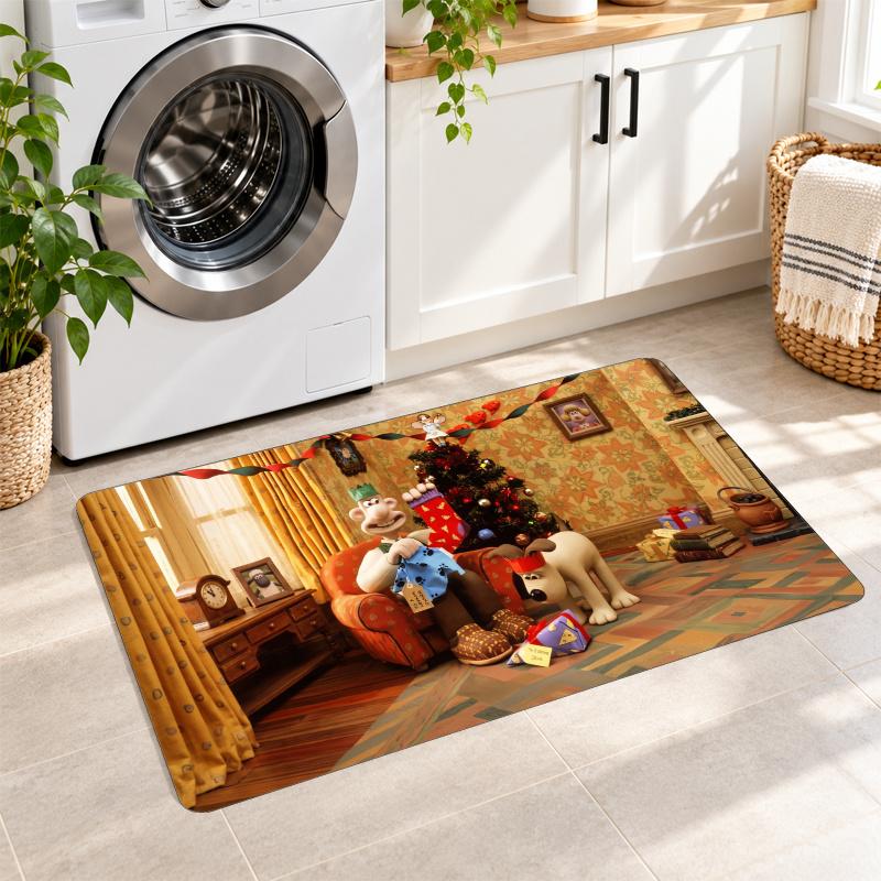 Flannel Kitchen Mat Wallace & Gromit Soft Area Rug Non Slip Floor Carpet Home Decoration