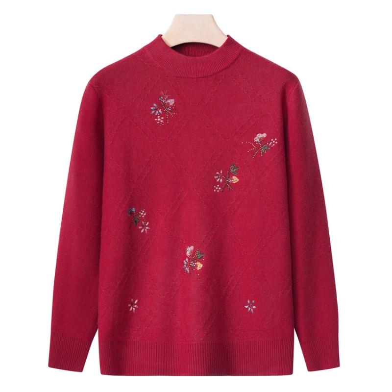 Grandma autumn women's top middle old man winter knitted sweater mother base clothes year 0 old lady sweater
