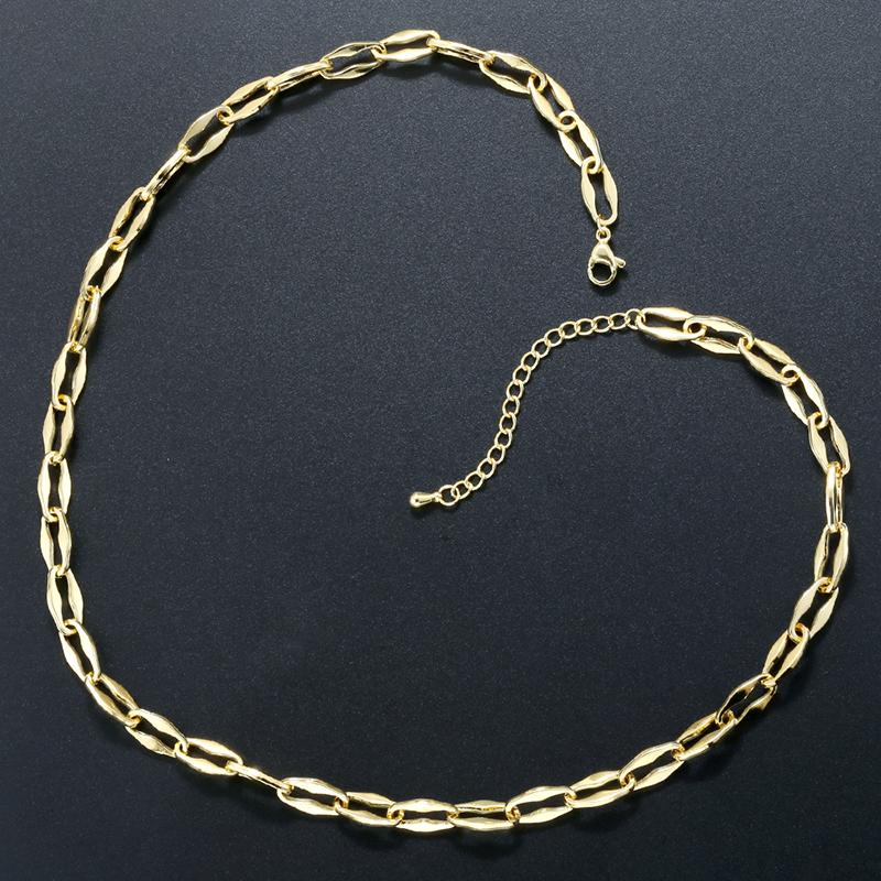 ZHUKOU Copper-Plated Gold Oval Lip Chain - Versatile O-Shaped Ripple Collar Necklace Accessory for Jewellery Making:VL729