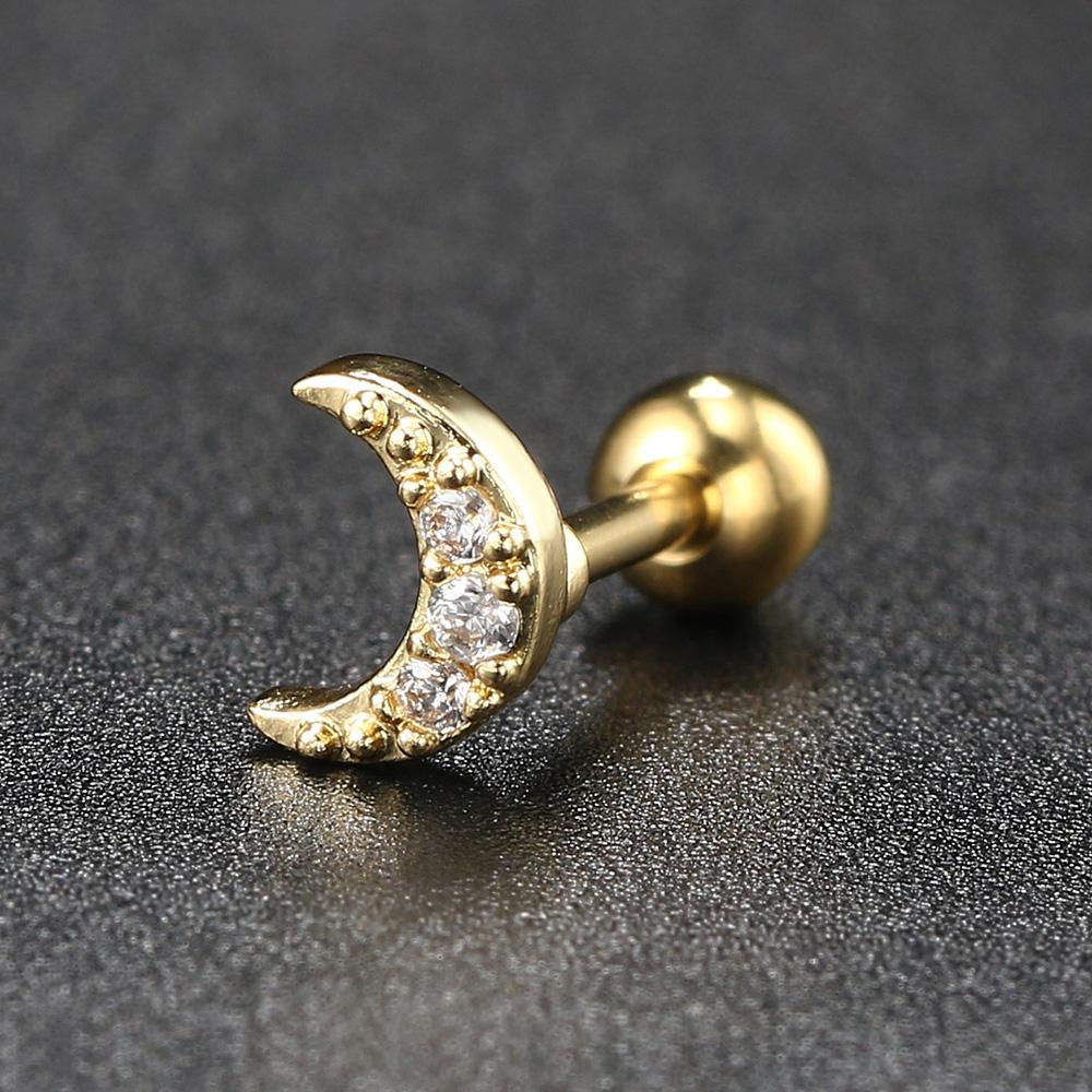 1 Stück Tragus Piercing Ohrringe Damen Kleiner Mond Zirkon Goldfarbe Zierlich Knorpel Ohr Septum Ohrläppchen Helix Körperschmuck Geschenke CC004