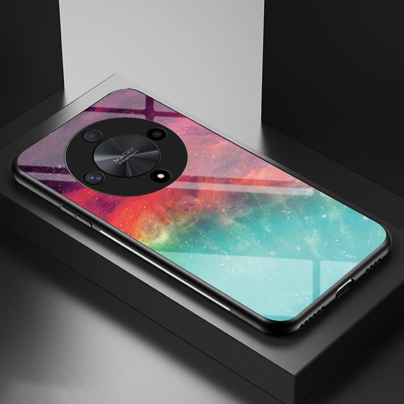 

For Honor X9b 5G/Magic6 Lite 5G Case Anti-dust Tempered Glass+PC+TPU Smart Phone Cover with Starry Sky Pattern Bright Starry Sky