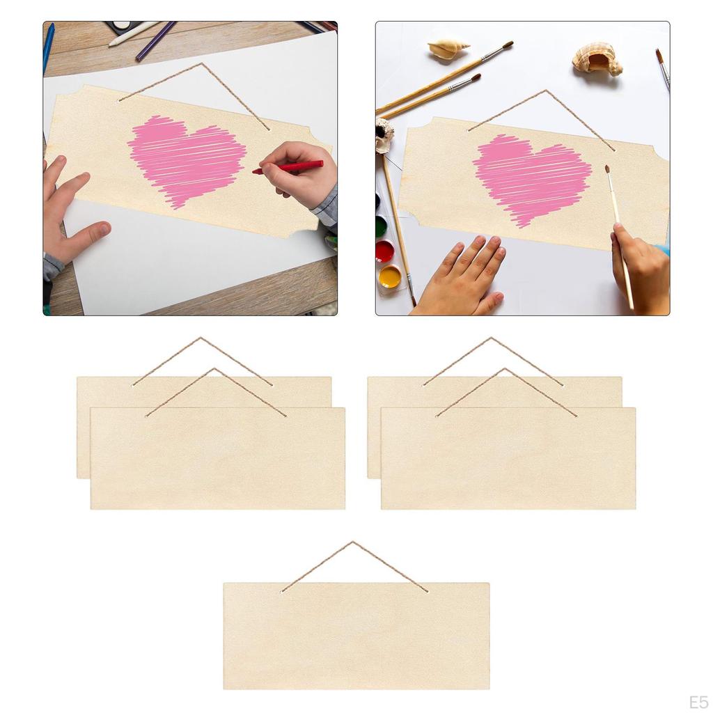 5-Pieces Hanging Wooden Plaques DIY Plain Slices