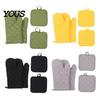 Heat Resistant Oven Mitts 4Pcs and Pot Holders Set, Cotton Kitchen Gadgets for Home Gloves, Quilted Insulated Mats Baking Cooking Accessories