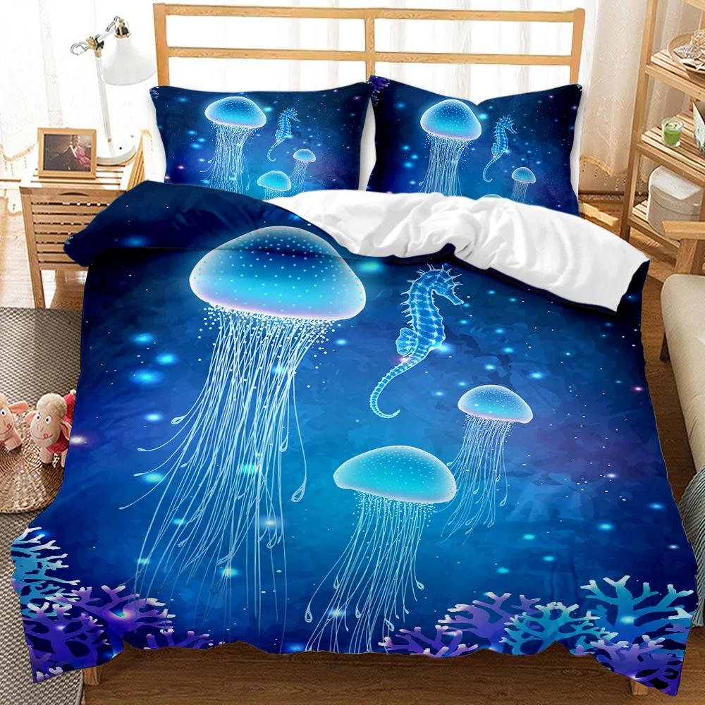 Jellyfish Duvet Cover Set Jellyfish Printed Comforter Cover For Teens Kids Ocean Theme Bedspread Sea Coral Polyester Quilt Cover
